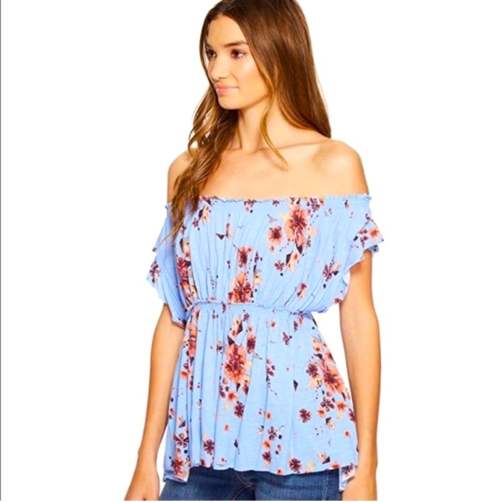 Free People We The Free Off Shoulder Summer Floral Peasant Blouse Boho Top NWT